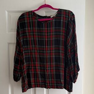 LOFT Red and Black Plaid Blouse